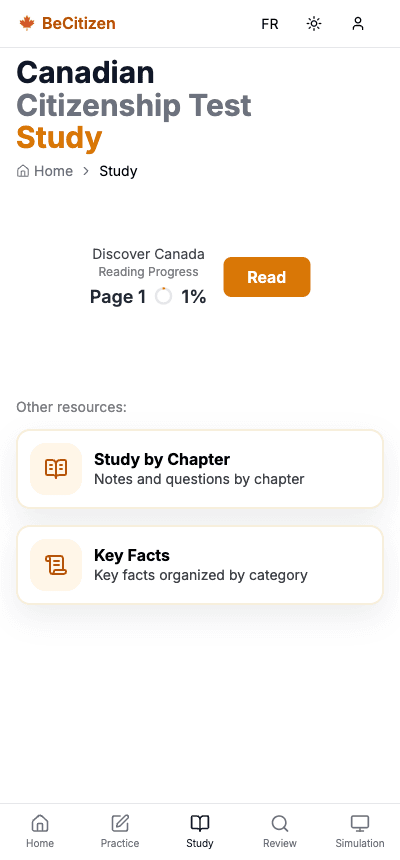 BeCitizen Discover Canada study screen