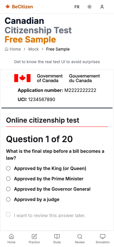 BeCitizen practice citizenship test question