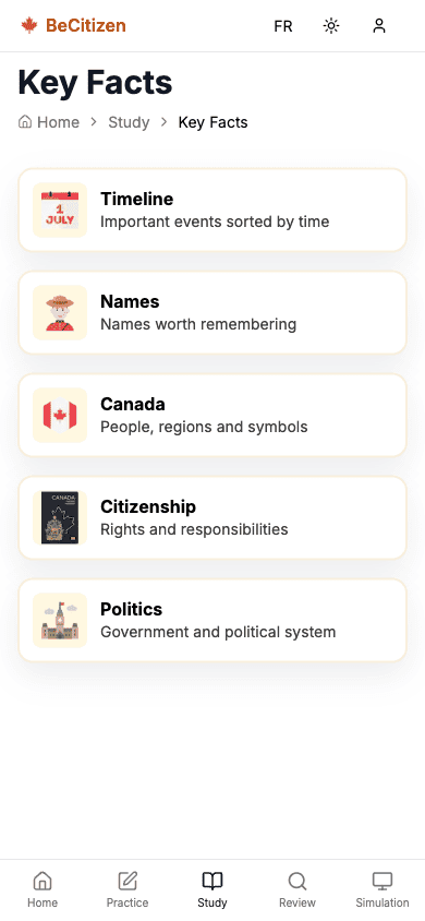 Key facts grouped by category